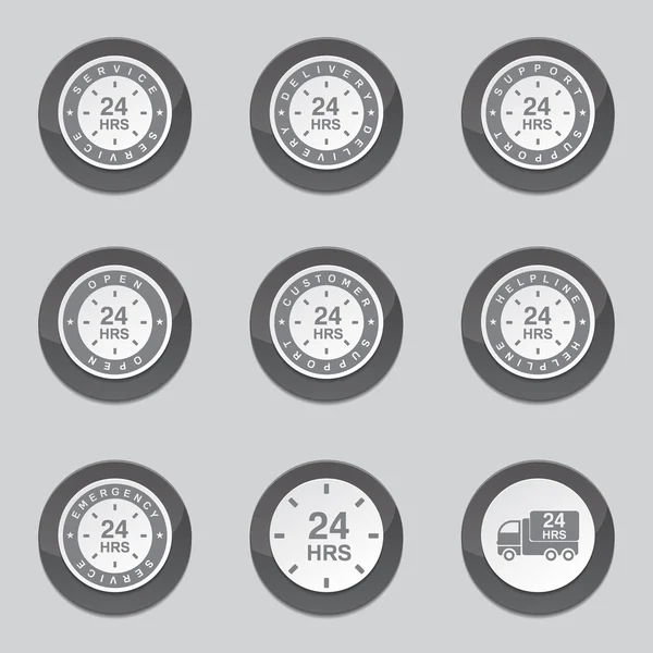 24 Horas Servicios Black Button Iconos — Archivo Imágenes Vectoriales