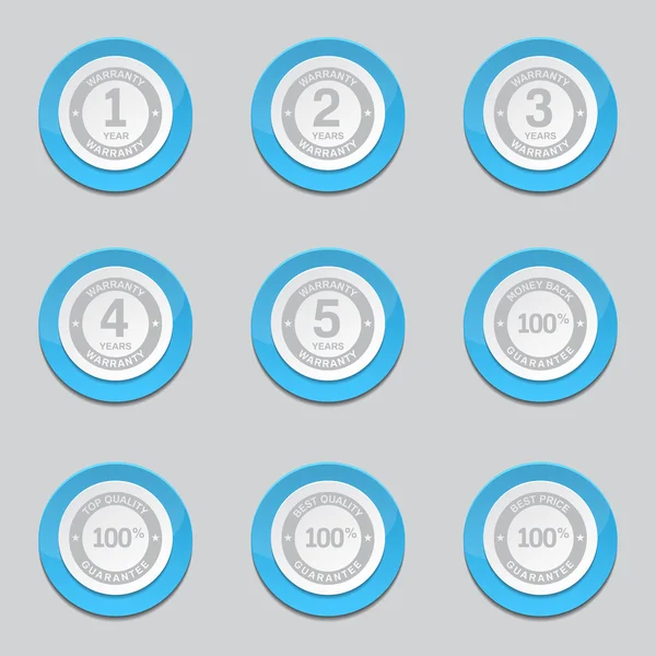 Garanzia di garanzia Sigillo blu pulsante icone — Vettoriale Stock
