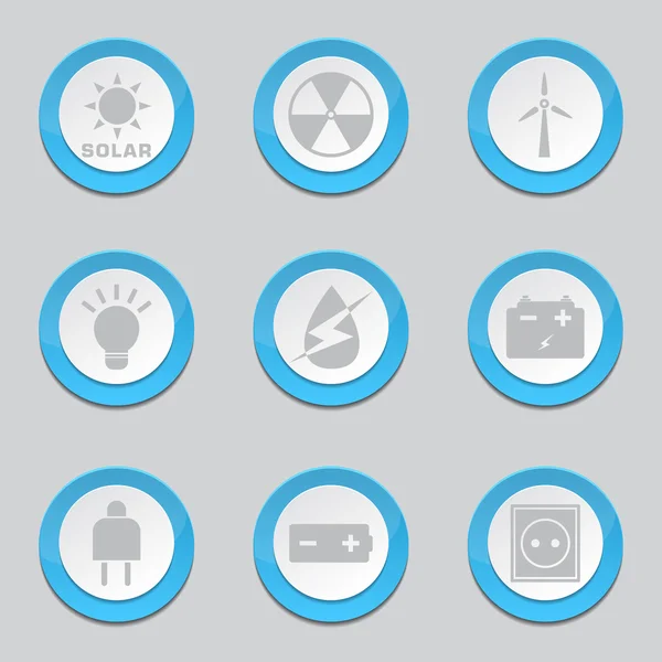 能源标志和象征的蓝色按钮图标 — 图库矢量图片