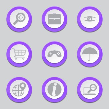 SEO Internet işareti mor düğme simgeleri