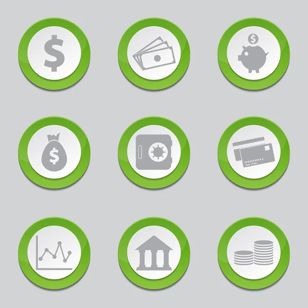 Financial Banking Green Button Icons — Stock Vector