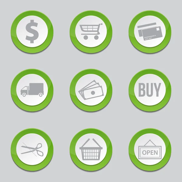 Einkaufsschild grüne Knopfsymbole — Stockvektor