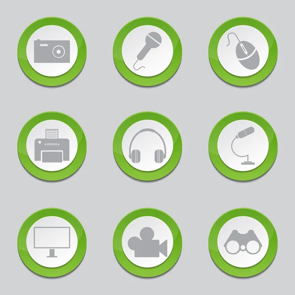 Iconos de botón verde de equipos electrónicos — Archivo Imágenes Vectoriales