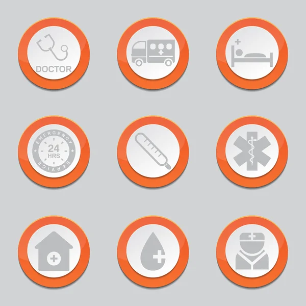 Ziekenhuis gezondheid oranje knoppictogrammen — Stockvector