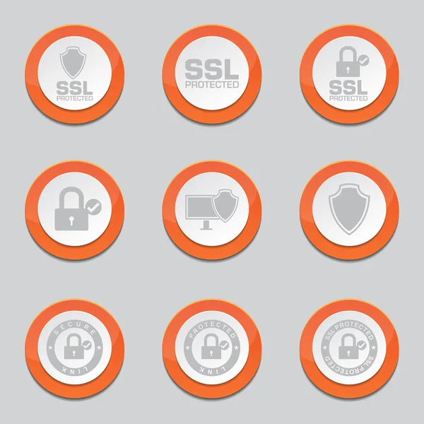 Protection Web Internet Orange Button Icons — Stock Vector