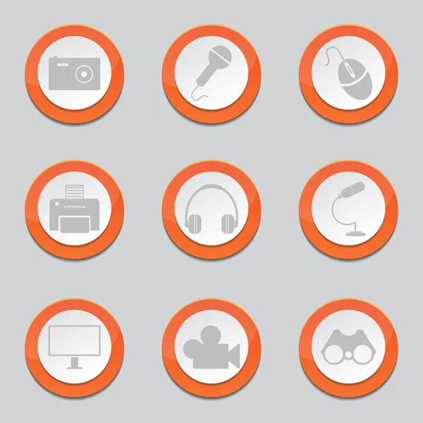 Electronic Equipment Orange Button Icons — Stock Vector