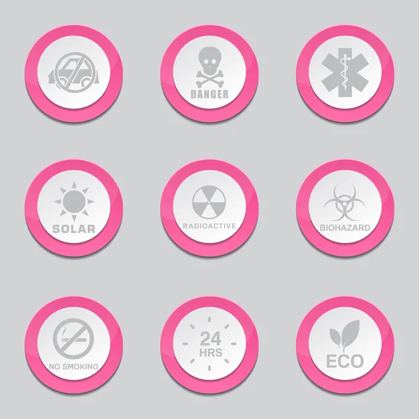 警告記号ピンクのボタン アイコン — ストックベクタ