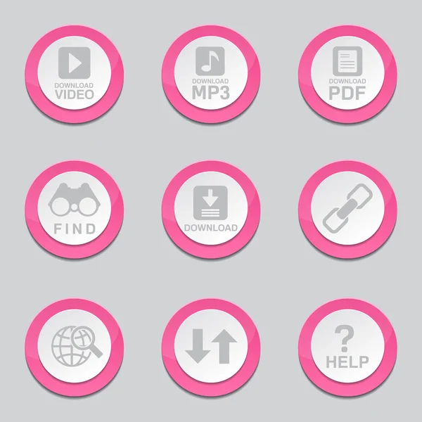 Multimedia Web Internet Iconos botón rosa — Vector de stock