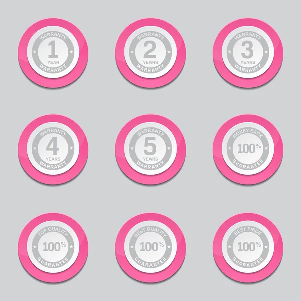 Warranty Guarantee Seal Pink Button Icons — Stock Vector