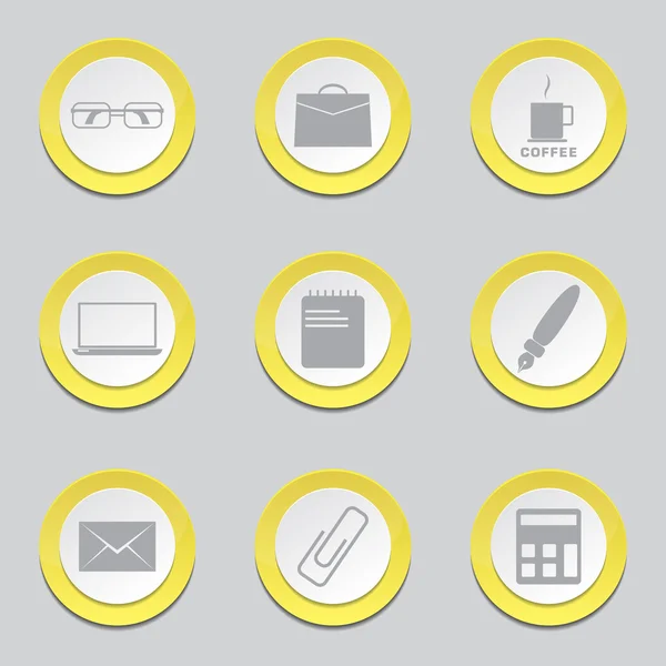 Office Work Yellow Button Icons — Stock Vector