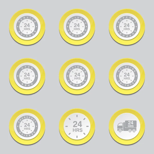 24 Hours Services Yellow Button Icons — Stock Vector