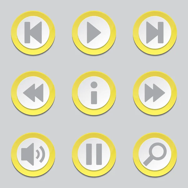 Ícones de botão amarelo controlador multimídia — Vetor de Stock