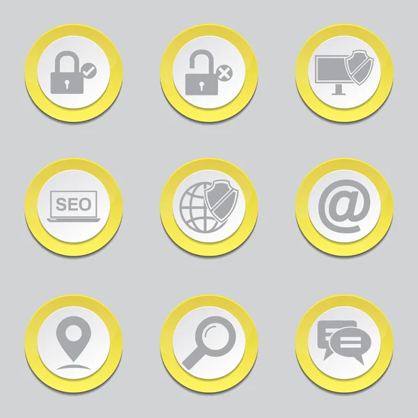 SEO Internet Sign Yellow Button Icons — Stock Vector