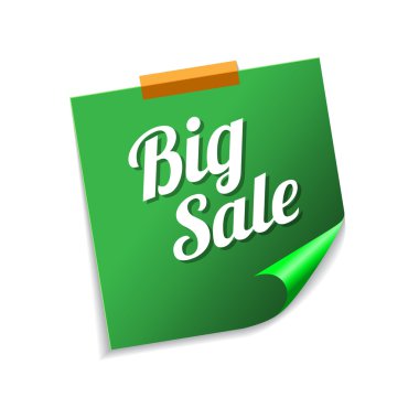 Büyük satış yeşil yapışkan notlar vektör simgesi tasarım