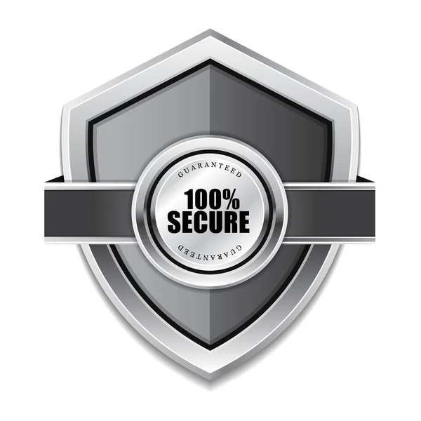 Védelem 100 % biztonságos ezüst pajzs vektor ikon tervezés — Stock Vector