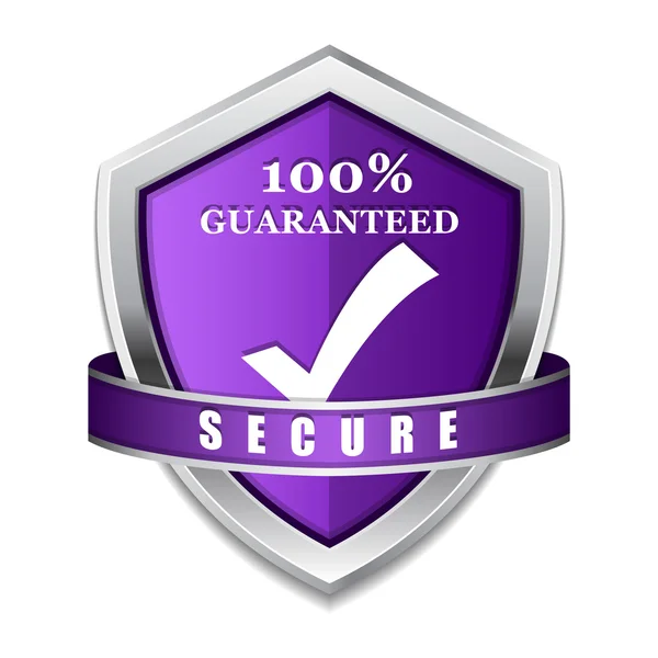 Védelem 100 % biztonságos lila pajzs vektor ikon — Stock Vector