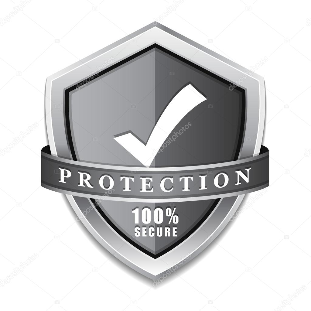 Protection 100 Percent Secure Silver Shield Vector Icon Design