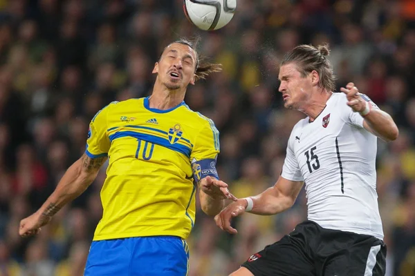 Austria vs. Sweden football game — Stock Photo, Image