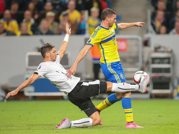 Österreich vs. Schweden Fußballspiel — Stockfoto