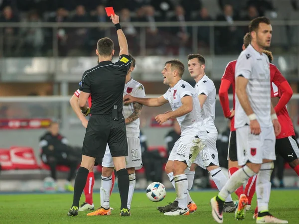 Rakousko-Albánská fotbalová hra — Stock fotografie