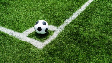 Köşe başında futbol topu ve futbol sahası, futbol sahası, arka plan dokusu