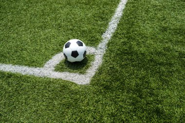 Köşe başında futbol topu ve futbol sahası, futbol sahası, arka plan dokusu