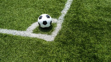 Köşe başında futbol topu ve futbol sahası, futbol sahası, arka plan dokusu