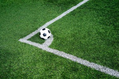 Köşe başında futbol topu ve futbol sahası, futbol sahası, arka plan dokusu