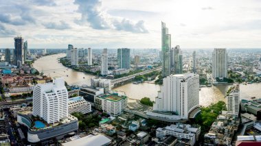 Tayland, Panoramik Şehir Tayland 'ın şehir merkezindeki Chao Phraya River Bangkok Virajı