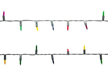 Beyaz arka planda izole edilmiş renkli Noel ışıkları, mutlu yıllar - Noel konsepti