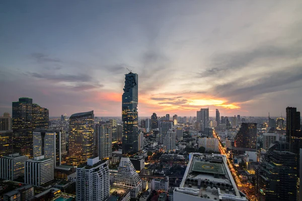 Bangkok City Beautiful Twilight Sunset Long Exposure Light Cityscape Night — Stock Photo, Image