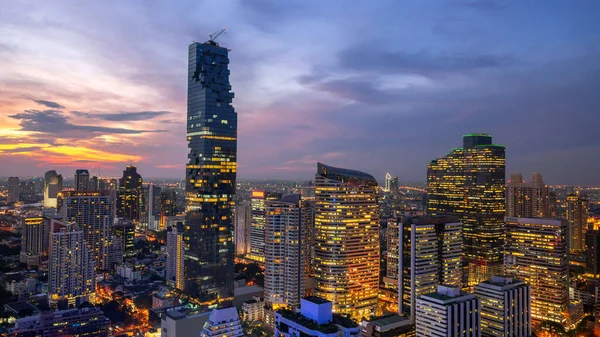 Bangkok City Vista Aérea Hermosa Puesta Sol Bangkok City Downtown — Foto de Stock