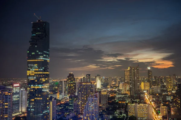 Bangkok Ciudad Hermoso Crepúsculo Puesta Del Sol Larga Exposición Luz — Foto de Stock