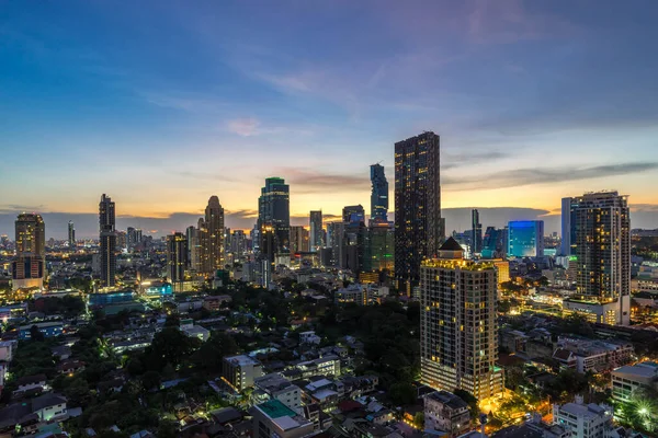 beautiful sunset cityscape of Bangkok city downtown at night  , landscape Thailand