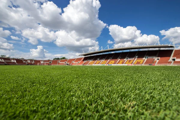 Futbol Sahası Futbol Sahası Yeşil Çimen Arka Plan Atletizm Stadyumunun — Stok fotoğraf