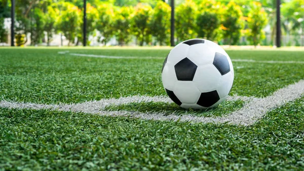 soccer Football on Corner kick line of ball and a soccer field , football field , background texture