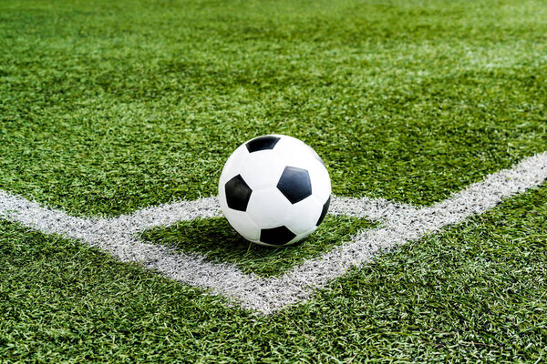 Football on Corner kick line of ball and a soccer field, football field, background texture
