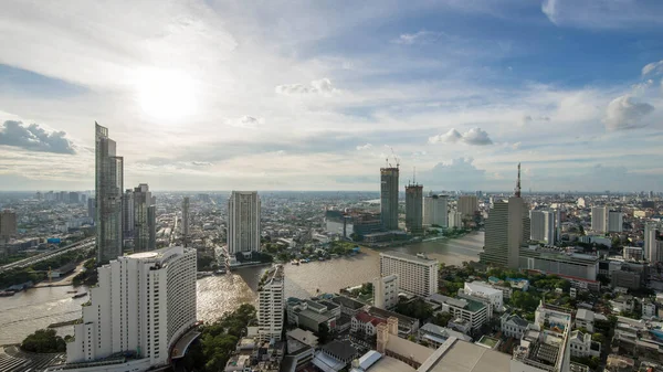 Luftaufnahme Kurve Chao Phraya River Bangkok Stadt Innenstadt Skyline Von — Stockfoto