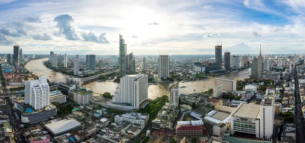 Aerial View Panorama Curve Chao Phraya River Bangkok City Downtown — Stock Photo, Image