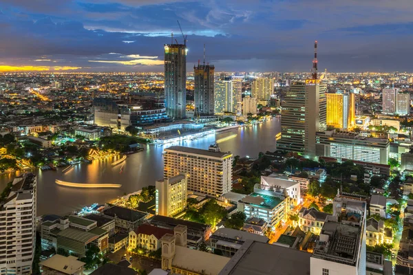 Night Metropolitan Beautiful Sunset Curve Chao Phraya River Long Exposure — Stock Photo, Image