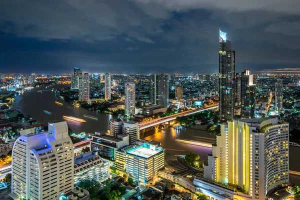 Bangkok Ciudad Hermosa Curva Puesta Sol Chao Phraya River Cityscape — Foto de Stock