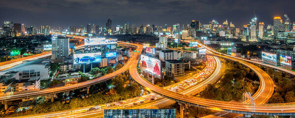 Night of the Metropolitan Bangkok City downtown cityscape urban skyline Thailand in December 2017 - Cityscape Bangkok city Thailand