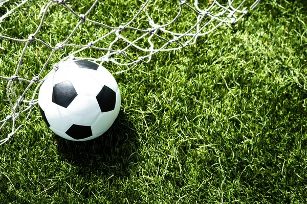 Soccer Ball Goal Net Green Background Stock Photo