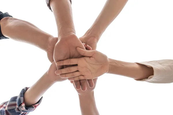 View Friendship People Partnership Teamwork Stacking Hands White Background Business Royalty Free Stock Images