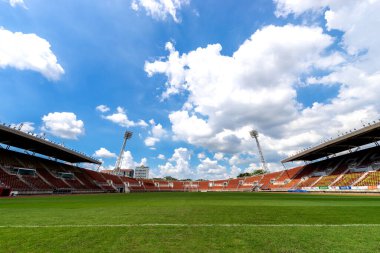 Futbol sahası, futbol sahası, 2018 'de Bangkok Tayland' dan yeşil çimenler.