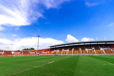 Futbol sahası, futbol sahası, 2018 'de Bangkok Tayland' dan yeşil çimenler.
