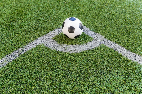 soccer Football on Corner kick line of ball and a soccer field , football field , background texture