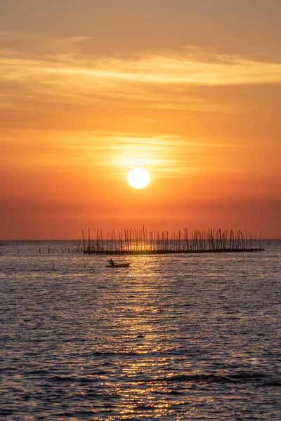 Oyster Farm Sea Beautiful Sky Sunset Background Sun Clouds Landscape — Stock Photo, Image