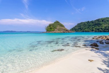 beautiful beach view Koh Chang island seascape at Trad province Eastern of Thailand on blue sky background , Sea island of Thailand landscape  clipart