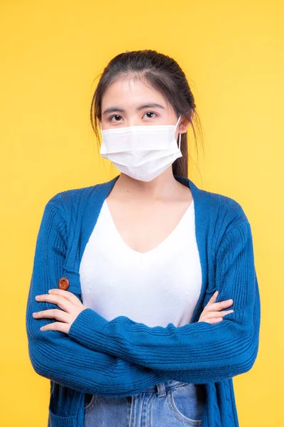 Asiatique Fille Portant Masque Visage Protéger Propagation Covid Coronavirus Sur — Photo